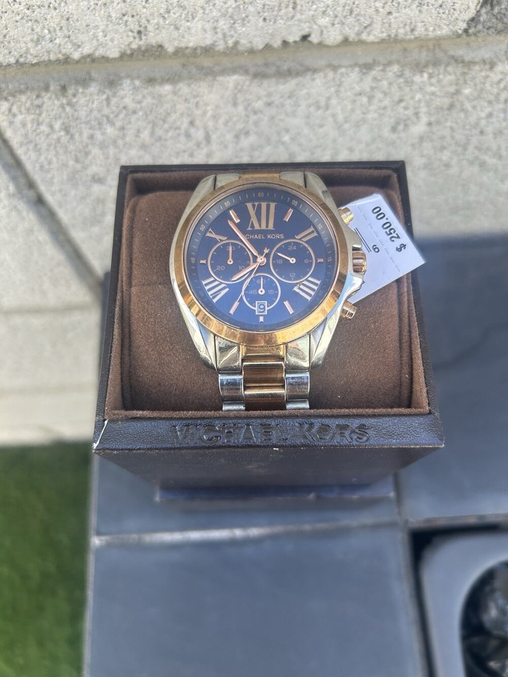 Michael Kors MK5606 Bradshaw Blue Dial Two Tone Rose Gold Chronograph Watch Box